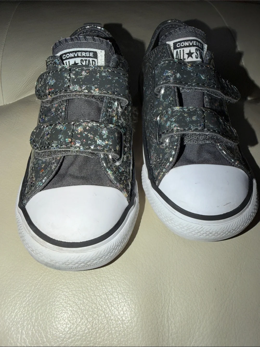 Converse Kids Glitter Strap Sneakers - Black with Multicolor Sparkle